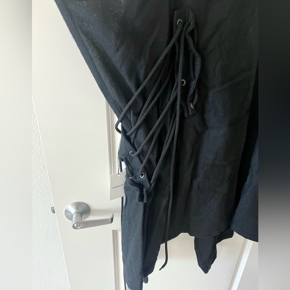 Yohji Yamamoto black wool asymmetric hem midi skirt with tie on one side - Picture 4 of 8